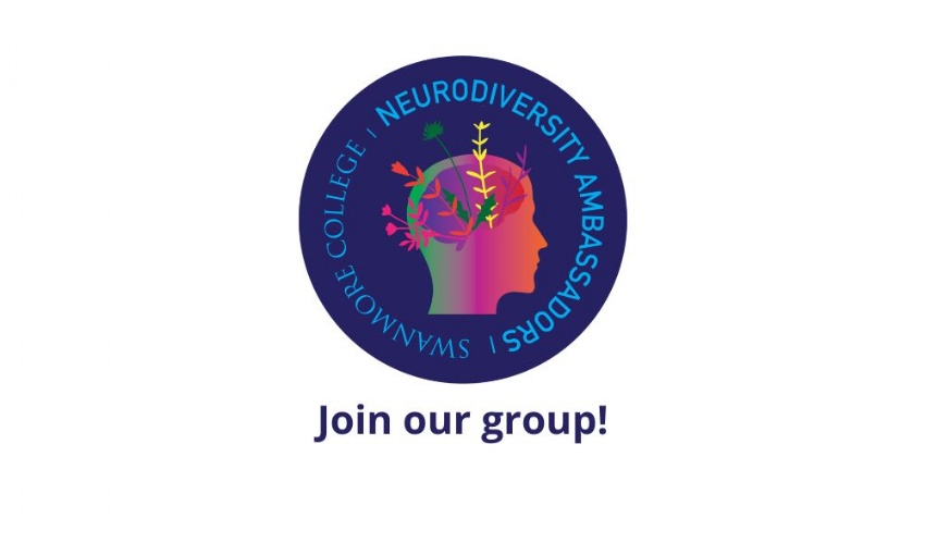 Image shows the Swanmore College Neurodiversity Amabassadors logo - a head with different plants growing from it, and the text Join our group